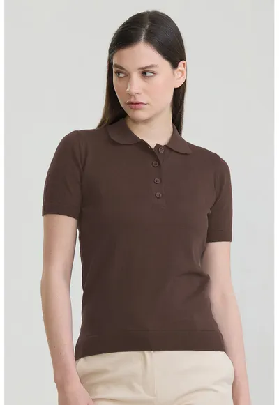 Tricou polo cu croiala slim-fit si model uni - Maro