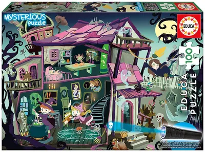 Puzzle-ghicitoare Educa din 100 de piese - Casa bântuită, cu lumină UV