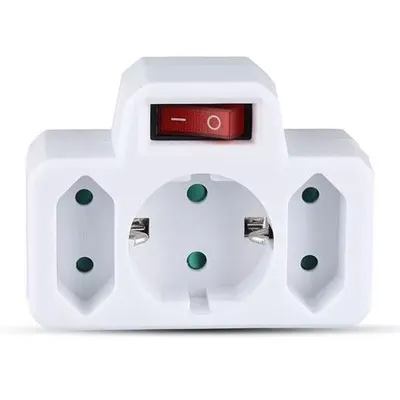 Adaptor cu intrerupator, 3 prize - 1 x schuko 16A max + 2 x EURO - 2 x 2.5A max 3680W, SKU-8788