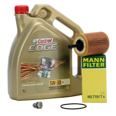 Set Ulei Motor Castrol Edge LL 5W-30 5L + Filtru Ulei Mann Filter HU719 7X + Buson Golire Baie Ulei Oe Volkswagen Fox 2005-2009 N90813202
