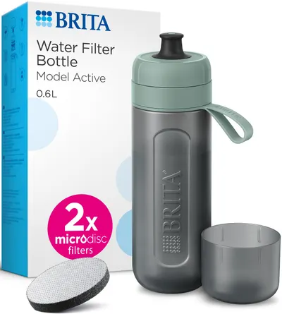 Sticlă de apă filtrantă BRITA - Active, 0.6 l, verde închis, cu 2 discuri
