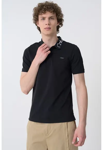 Tricou polo din amestec de bumbac organic cu logo - Negru