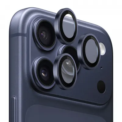 Folie de protectie Camera Spate Blueo Metal Frame pentru Apple iPhone 17 Pro Max / 17 Pro, Sticla Securizata, Albastra Inchis