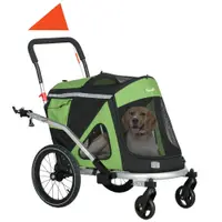 PAWHUT Carucior Pliabil 2 In 1 pentru Biciclete pentru Caini cu Steag, Verde