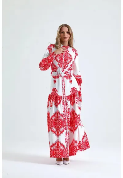 Rochie Maxi - Maneca lunga - Multicolor - Poliester cu Lycra