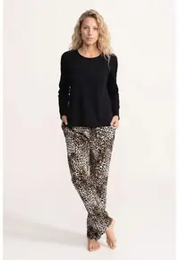 Pijama din amestec de bumbac cu maneci lungi Nancy - Negru