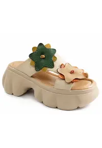 Papuci dama piele naturala 3OLY60001A 03 N - Bej