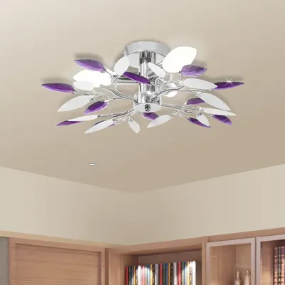 Lustra cu frunze cristal acrilic, alb/violet, pentru 3 becuri e14