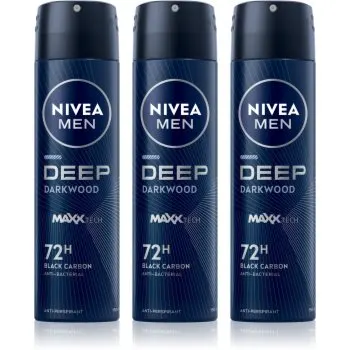 NIVEA MEN Deep Black Carbon Darkwood spray anti-perspirant ambalaj economic pentru bărbați 3 x 150 ml