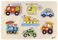 Puzzle din lemn cu manere Goki - Mijloace de transport