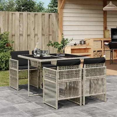 vidaXL Set mobilier de grădină cu perne, 5 piese gri deschis poliratan