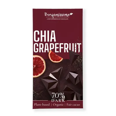 Ciocolata neagra 70% cu chia si grapefruit, bio, 60g, Benjamissimo