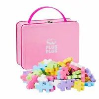 Set constructie Plus-Plus, 70 piese mari, portabil, in cutie metalica, culori pastelate