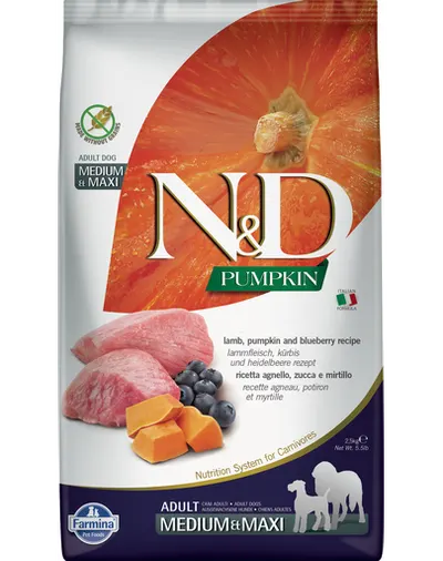 N&D Adult medium/maxi Hrana uscata caini talie medie si mare, cu miel, dovleac si afine 12 kg