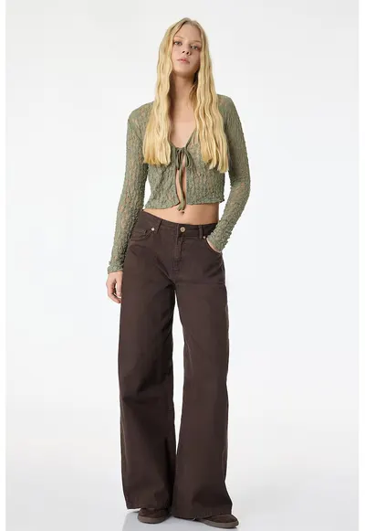Bluza crop de dantela cu prindere in talie - Verde sparanghel