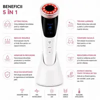 Aparat Profesional pentru Lifting Facial NewEvo RF Beauty Pro 5 in 1, Radiofrecventa RF, EMS Microcurrent, Terapie LED, Incalzire, Vibratii Sonice