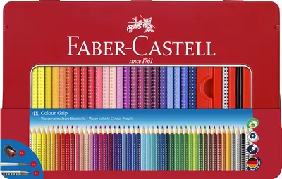 Creioane de acuarelă Faber-Castell Grip 2001 - 48 de culori, cutie metalică
