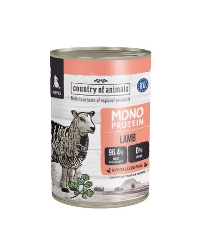 COUNTRY OF ANIMALS hrană umedă monoproteică cu miel pentru căței 400 g