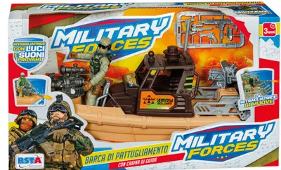 Set de joc RS Toys - Barcă de luptă cu soldat și accesorii, cu sunete și lumini