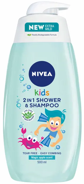 Nivea Kids Gel de duș și șampon pentru copii, 2 în 1, 500 ml