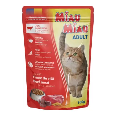 Hrana umeda pentru pisici Miau-Miau, Vita in sos, plic 100g 100g