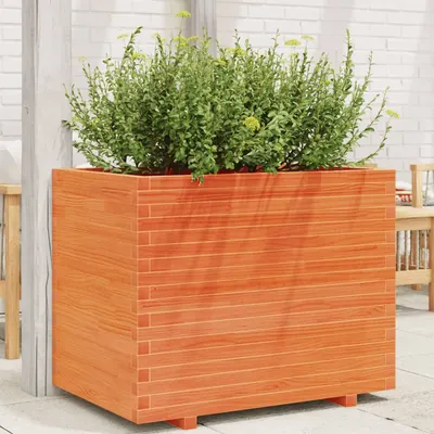 Gossi jardiniera de gradina, maro ceruit, 90x60x72 cm, lemn masiv pin