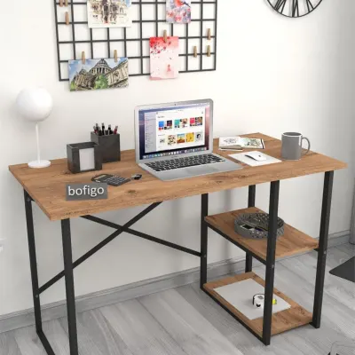 RESIGILAT - Birou de Lucru cu 2 Niveluri si Rafturi Integrate, Cadru Metalic, 120 x 60 x 75 cm