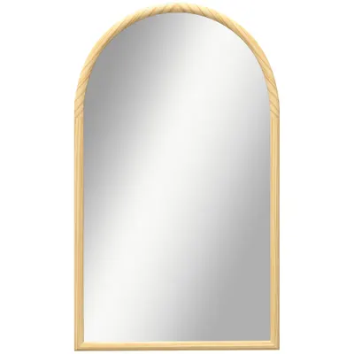 HOMCOM Oglindă de perete în arc, 110 x 65 cm Ramă din lemn, Oglindă arcuită pentru living, dormitor, hol, lemn natural | Aosom Romania