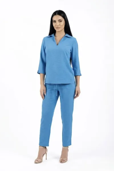 Bluza bleu cu croiala lejera din vascoza