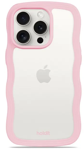 Husă Holdit - Wavy, iPhone 14 Pro, transparent/roz