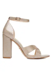 Sandale dama - auriu - material sintetic - toc clasic