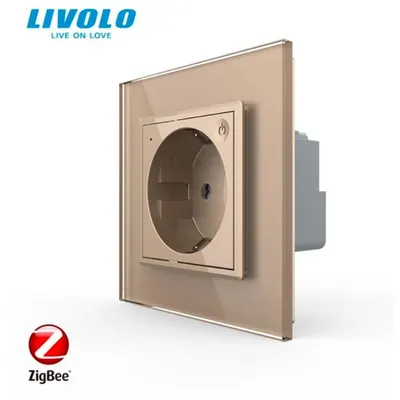 Priza simpla Schuko, inteligenta ZigBee, control aplicatie, cu rama sticla Auriu