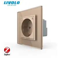 Priza simpla Schuko, inteligenta ZigBee, control aplicatie, cu rama sticla Auriu