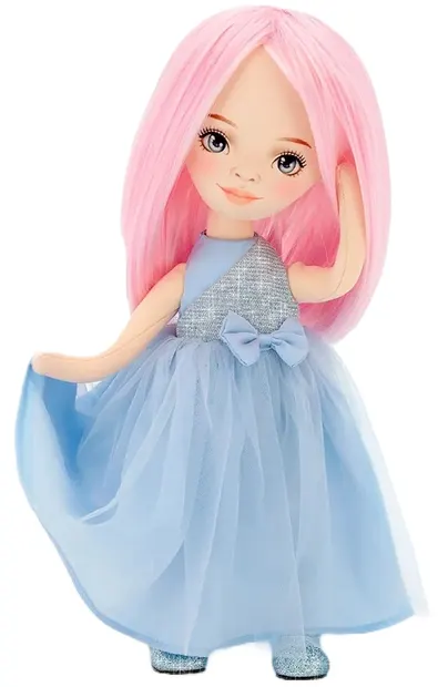 Păpușă moale Orange Toys Sweet Sisters - Tina în rochie roz cu paiete, 32 cm