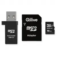 Card Memorie microSDHC Qilive, 16Gb, Clasa 10, Cu Cititor Card si Adaptor EKMSDM16GHC10QL