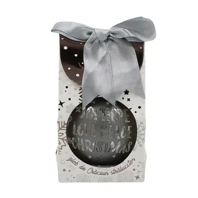 Glob de Crăciun, cu led, culoarea gri, mesaj „Joy • Hope • Love • Peace • Christmas"