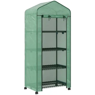 Outsunny Seră Portabilă, Seră pentru Flori și Plante pentru Exterior cu 4 Rafturi, Prelată PE, Verde | Aosom Romania
