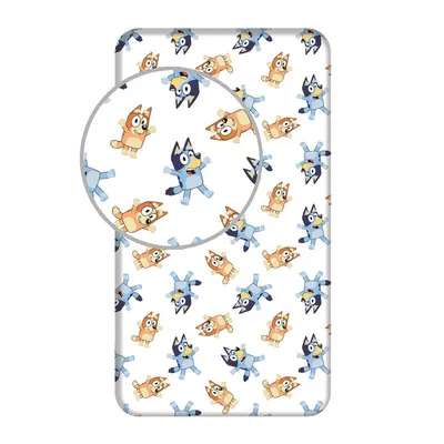 Cearceaf pentru copii alb din bumbac pentru pat de o persoană cu elastic 90x200 cm Bluey – Jerry Fabrics
