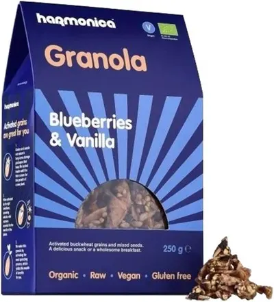 Granola bio cu afine și vanilie, 250 g, Harmonica