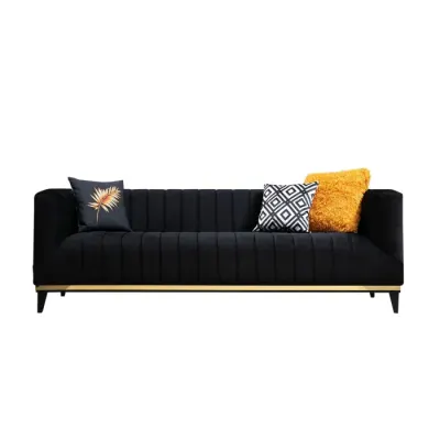 Canapea fixa BELLINO, 3 locuri, negru + auriu, 222x89x75 cm