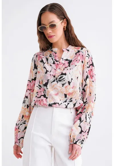 Bluza dama HiCCUP - imprimeu floral - Roz pudrat