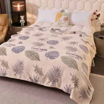 Patura Pufoasa CoCoLiNo, Jojo Home, 200x230cm, Crem, Gri, Frunze