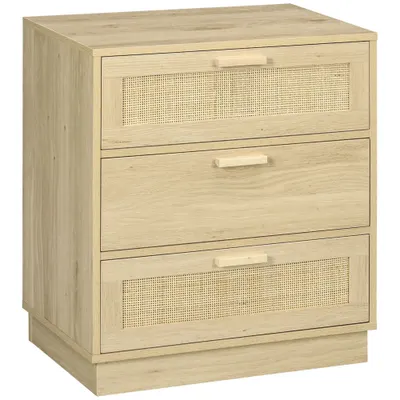 HOMCOM Comoda design boem din ratan cu 3 sertare, mobilier de depozitare pentru living, hol, intrare, lemn natural | Aosom Romania