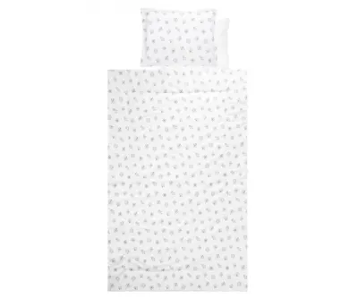 Set lenjerie pat 4 piese bumbac ranforce Abstract Leaves Grey Beige