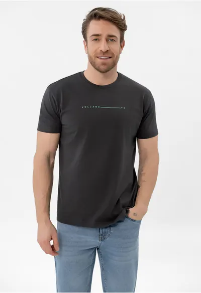 Tricou barbati din bumbac cu imprimeu pe piept - Comfort Fit - maneca scurta - T-Klir - grafit - Gri grafit