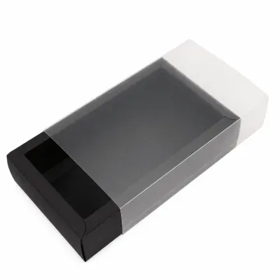 Cutie din hârtie cu fereastră mată - negru (set 50 buc) - 11x8x4cm