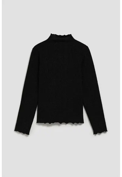 Bluza cu guler pe cu fir metalic - Negru