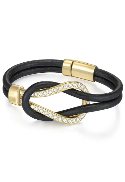 Bratara de piele cu detaliu placat cu aur de 14K - Negru
