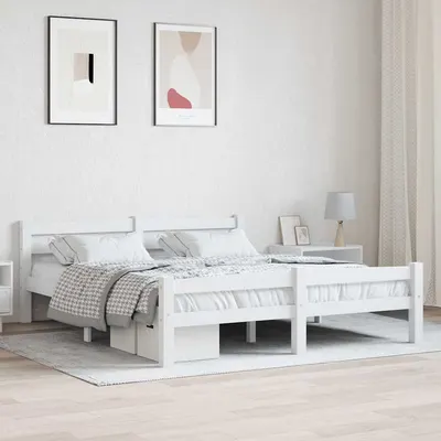 vidaXL Cadru de pat, alb, 160x200 cm, lemn de pin masiv