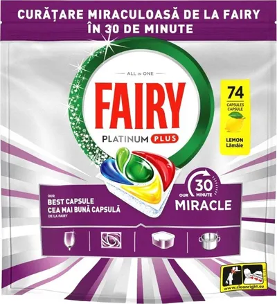 Tablete pentru mașina de spălat vase Fairy - Platinum Plus, 30 Мinute Miracle, 74 buc